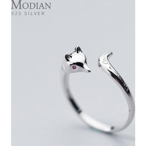 Modian Hot Sale Cute Animal Finger Ring for Women Little Fox Face Open Adjustable Sterling Silver 925 Ring Fashion Fine Jewelry