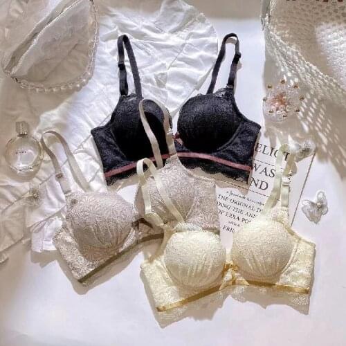 Underwear Set Female Thicken Lace Girls Gather Small Bras And Panty Sets French 3/4 Cup Bralette Sexy Push Up Wireless Bra Suit