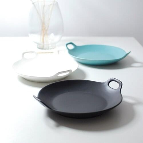 Round double-ears Matte under-glazed ceramic strengthen porcelain baking dish baking pan bread creative bakeware bakery tools