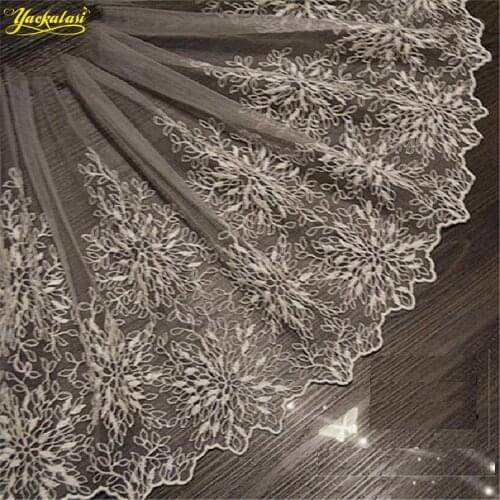 YACKALASI Cotton Embroidered Lace Fabrics Scalloped Appliqued DIY Women Dress Accessories free shipping 30cm
