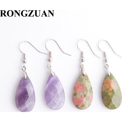 Hook Dangle Earrings Women Jewelry Multifaceted Beads Natural Stone Rose Quartzs Amethysts Crystal Unakite Jaspers Lava TBR334