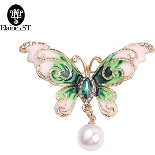 Fashion Crystal Pearl Pendant Butterfly Brooch Charm Fashion Glisten Insect Jewelry For Women Clothes Skirt Party Accessories