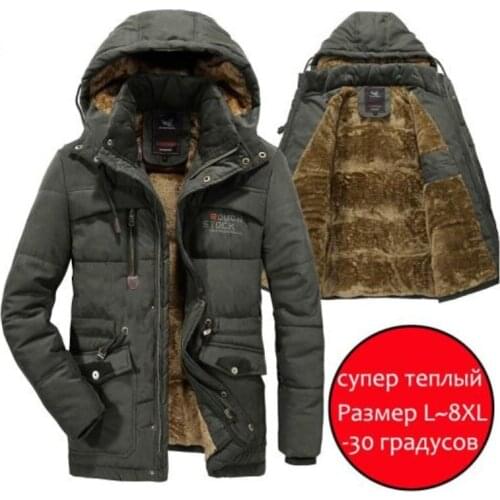 Men Winter Jacket Thick Warm Parka Fleece Fur Hooded Military Jacket Cotton Coat Snow Weather Male Windbreaker Jackets Plus Size