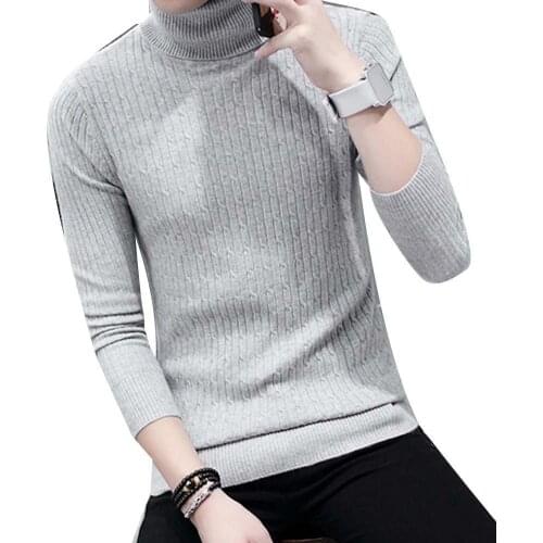 Men Sliming Fit Thicken Warm Turtleneck Solid Color Long Sleeve Knitted Sweater Top Men Clothing Sweater Top