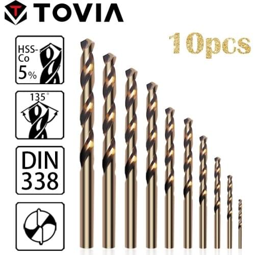 TOVIA 10PCS Mini Drill Set HSS Cobalt Drill Bits For Metal Stainless Steel Cast Iron 1mm-10mm HSS CO M35 Drill Bits