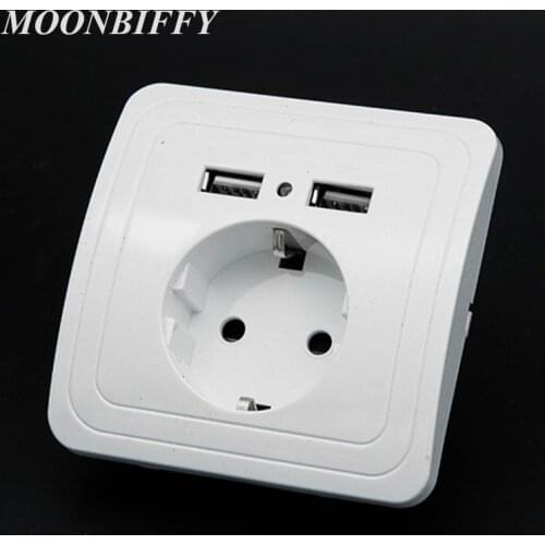 MOONBIFFY Dual USB Port 5V 2A Electric Wall Charger Adapter EU Plug Socket Switch Power Dock Station Charging Outlet Panel