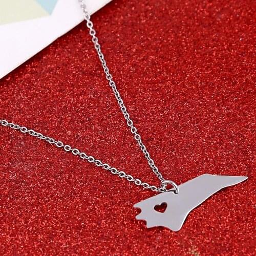 Stainless Steel Silver Color North Carolina Map Pendant Necklace Trendy Heart Map Chain Jewelry
