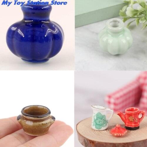 New 3pcs/set Dollhouse Miniature Floral Pattern Teapot +Clock Set Kitchen Furniture Dollhouse Accessories