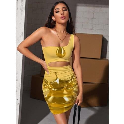 Giyu Brand Psychedelic Dress Women Abstract Pleating Brown 3d Print Harajuku Vestido Sexy Womens Clothing Mini Evening Vintage