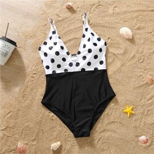 2020 Hot Style European And American One- Piece Swimsuit Female White Polka Dot Girl Bow Family Parent- Child Swimwear