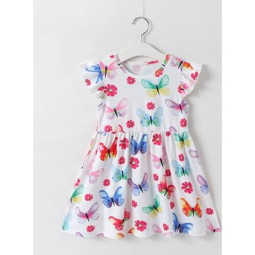 2021 New Summer Dress Baby Girl Clothes Butterfly Flower Print Casual Picnic Play Cotton Flying Sleeve O-neckToddler Dresses1-5Y