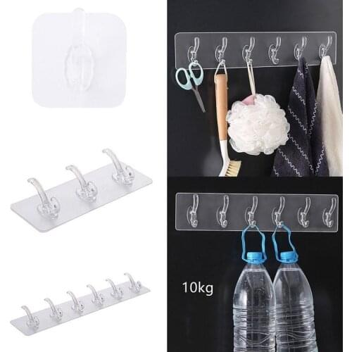 Nail-free Transparent Hook 1pc Non-marking Plastic Hook, Punch-free Wall-mounted Six-row Coat Hook Multifunctional Hook