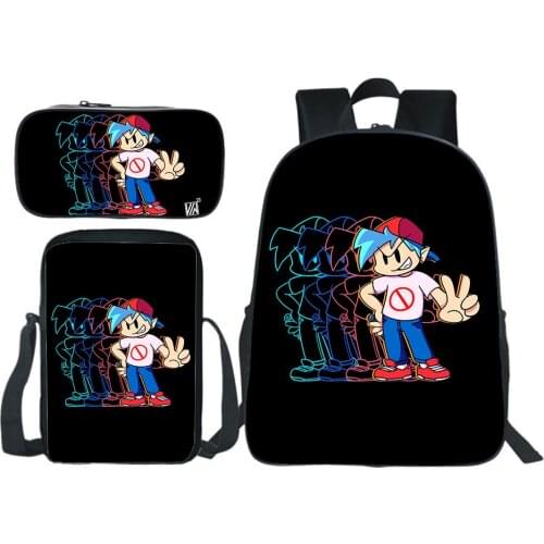 Friday Night Funkin Backpack 3pcs Set Pencil Case Shoulder Bag Music Rhythm Game Bookbag Boy Girl Bag Kids Back To School Gift