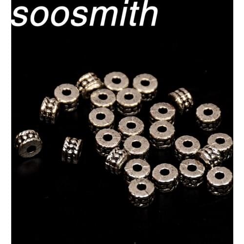 Soosmith Wholesale 5mm Antique Silver Round Hole Loose Spacer Beads Wheel Aolly Metal Beads For Jewelry Making Findings Diy