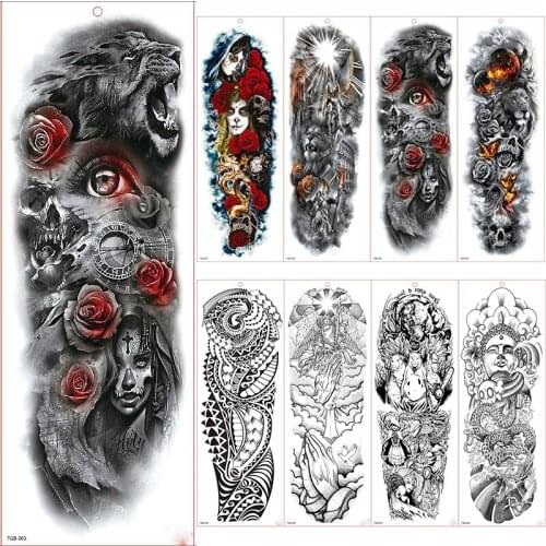 Large Arm Sleeve Tattoo Waterproof Temporary Tattoo Sticker Roman Beast Rose Full Flower Tatoo Body Art Tattoo Girl