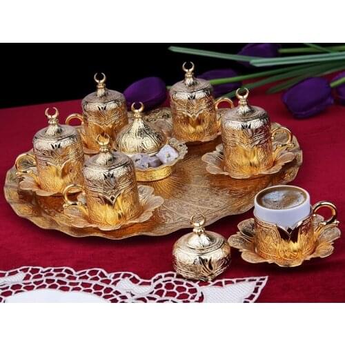 Ottoman Motif 6 Personality Turkish Coffee Set-Gold