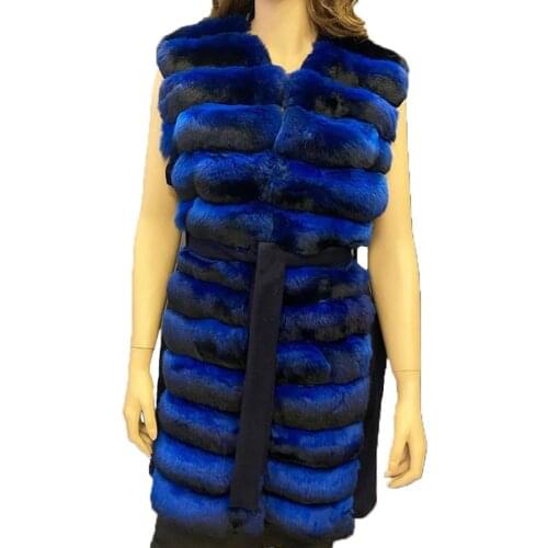 Delightful Women Fur Vest Real Rex Rabbit Fur Coat 2021 New Autumn Winter Stitching Waistcoat With Belt