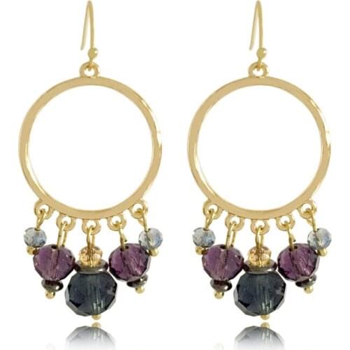 Bohemia Gold Color Plating Circle Hanging Bead Drop Earrings For Women Gorgeous Dinner Party Jewelry Elegant Lady Accessory