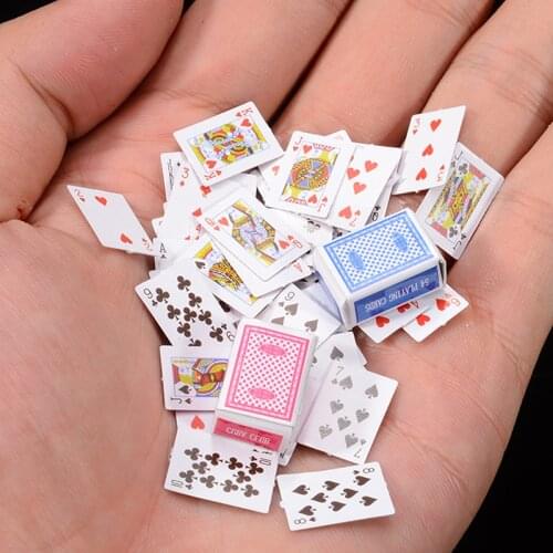 1 Set 1:12 Cute Miniature Dollhouse Cute Mini Poker Playing Cards Style Random Mini Cute Poker for Dollhouse DIY Scene Model