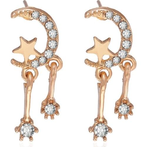 2021 Hotsale Fashion Zircon Moon Star Drop Earrings for Women Rhinestone Beads Tassel Earring Best Christmas Gifts Jewelry