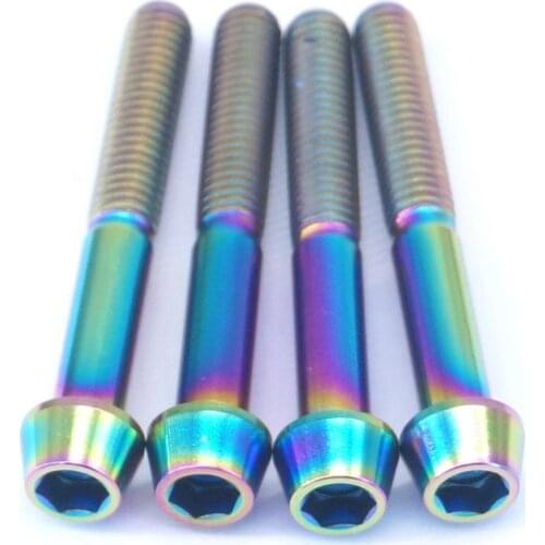 4 PCS M6x45mm Rainbow GR5 Titanium Taper Cone Allen Head Bolt For Mountain Bike
