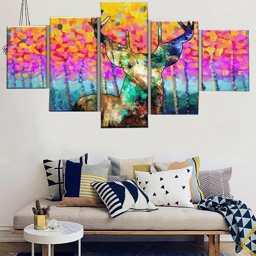 5 Pieces Wall Art Canvas Painting Animal Deer poster living Room Decoration Pictures Art Wall Decor Framed Painting