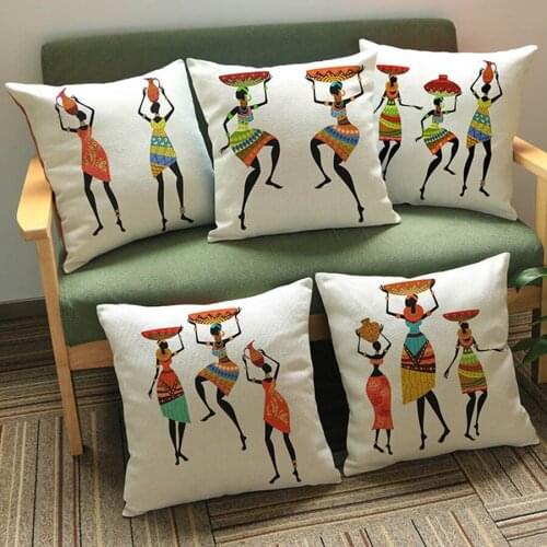 African Girl Tribal Culture Cushion Cotton Linen Africa Original Life Throw Pillows Sofa Chair Pillowcase Vintage Decoration