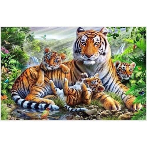 New Design Diamond Paintings Full Rhinestone Animal Tigers' Family Peaceful Wall Art Diamond Painting Handmade for Room Decor
