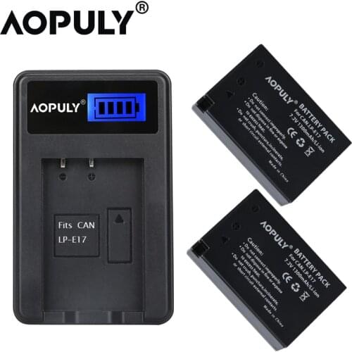 AOPULY 2Pc 1040mAh LP-E17 LPE17 LP E17 battery + LCD USB Charger for canon EOS Rebel T6i 750D T6s 760D M3 8000D Kiss X8i Camera
