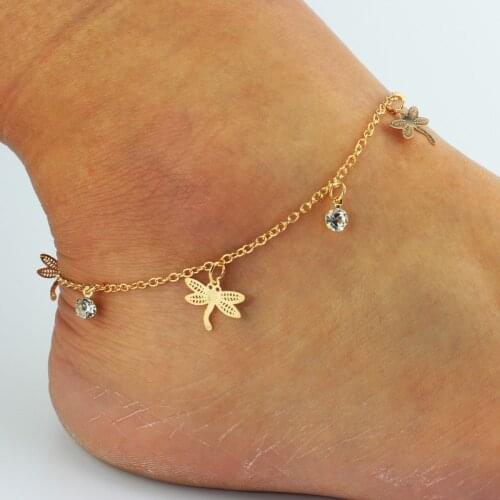 Dragonfly Pendant Tassel Rhinestone Ankle Bracelet Titanium Steel Anklet Beach Foot Chain For Women Girls Fashion Boho Jewelry
