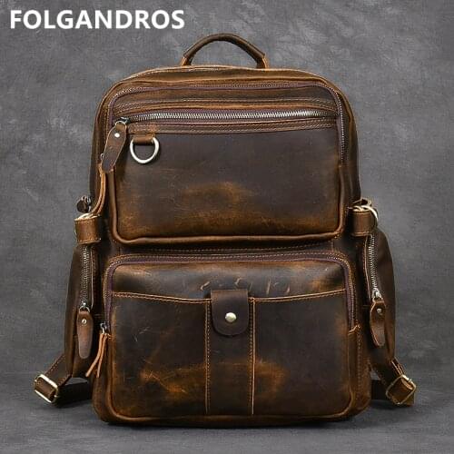 Brand Genuine Leather Backpack for Men Designer Handmade Vintage Rucksack 100% Cowhide Leather Laptop Backpack Weekend Bag
