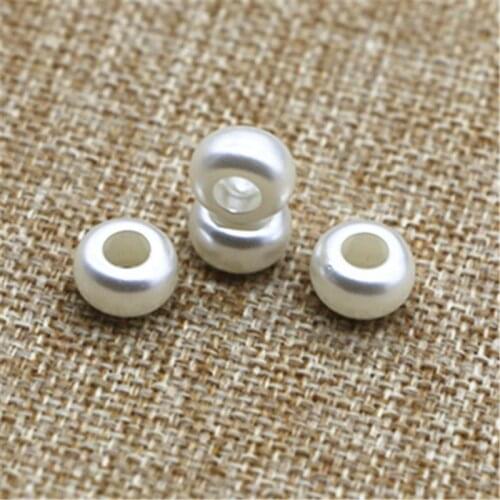 12*12*7mm Big Hole 4.5mm Beige ABS Imitation Pearl Beads Round Flat Beads DIY Jewelry Making Necklace Bracelet Accessories 50PCS
