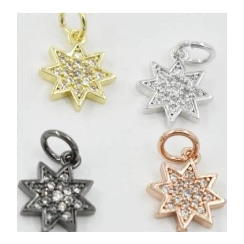 10mm star crystal micro pave cz zircon cubic zirconia beads copper Pendant making silver gold plated findings hgs