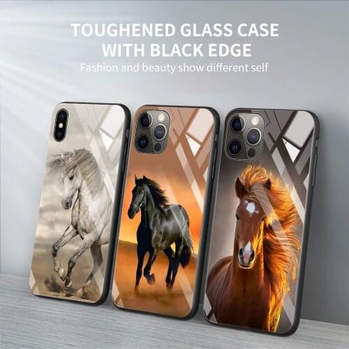 Tempered Glass Phone Case For iPhone 12 11 Pro Max Shell For iPhone Xs Max XR XS 7 8 Plus 11 Pro Running Horse Animal