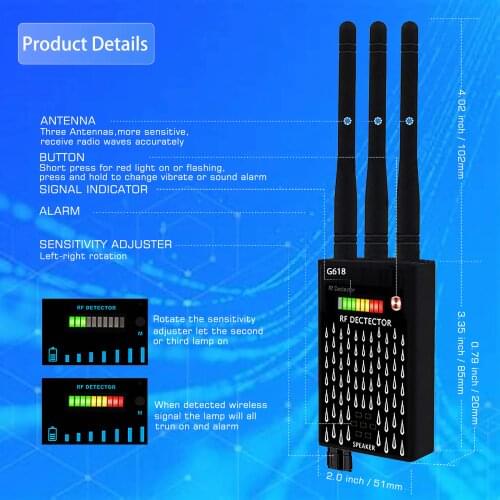 Proker Detector Anti Spy RF CDMA Signal Finder For GSM Bug GPS Tracker Wireless Hidden Camera Eavesdropping 3 Antenna G618