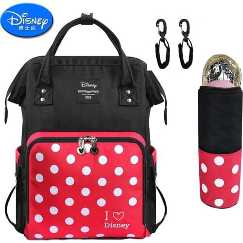 Disney 2pcs/set Minnie Dot Diaper Bag Backpack Large Capacity Baby Bag Nappy Bag for Baby Care Travel Backpack Nursing Handbag