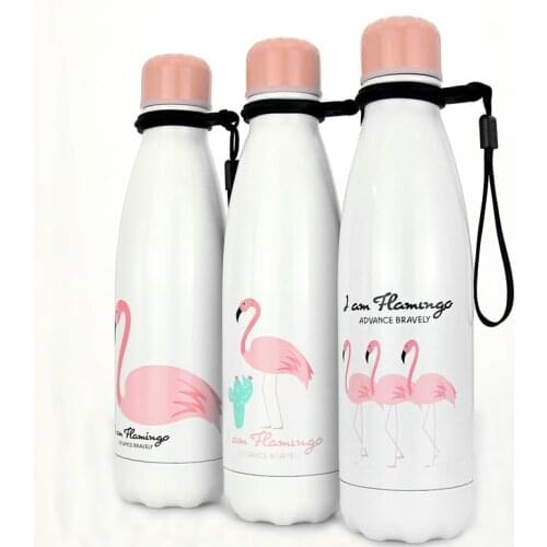 Flamingos Travel 500ML Water Bottle Stainless Steel Vacuum Insulation Water Flask BPA Free Healthy Bottles