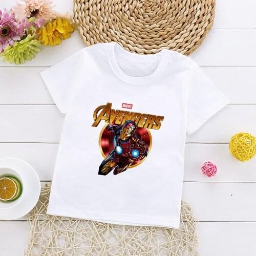 Disney Marvel Iron Man Pure Cotton T-shirt Top Summer 3-8 Years Old Childrens Short Sleeve
