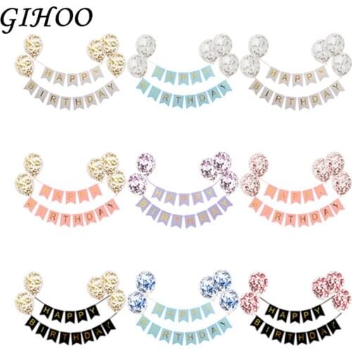 GIHOO 1Set Happy Birthday Decoration Balloons Gold Confetti Rose Gold Latex Balloon Baby Shower Birthday Party Banner Supplies