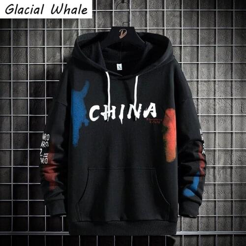 GlacialWhale Mens Hoodies Men Graffiti Patchwork Sweatshirt Japanese Streetwear Harajuku Oversized Black Hoodie Men Sweatshirts