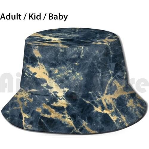 Blue And Gold Marble Luxurious Sun Hat 3231 Bucket Hat Marble Textures Marble Seamless Blue Light Blue