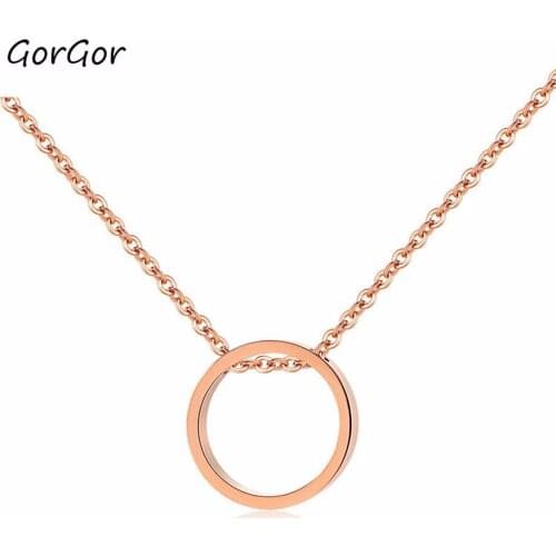 GorGor Temperament Exquise Round Titanium Steel Rose Gold Plated Small Delicate Thin Womens Short Necklace Jewelry 1262