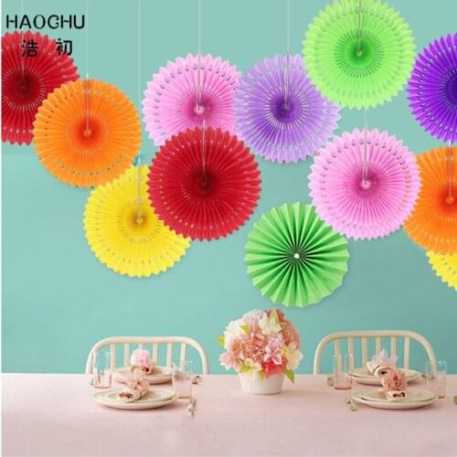 HAOCHU 5Pcs/lot 8" 12"16" (20cm 30cm 40cm)Festival Supplies Colorful Paper Fan Flowers Wedding Marriage Home DIY Paper Decor