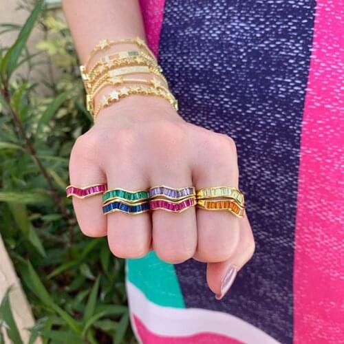 5 Colors stacking cz wave twist band ring various colors bezel set baguette stone trendy women lady finger jewelry 6 7 8
