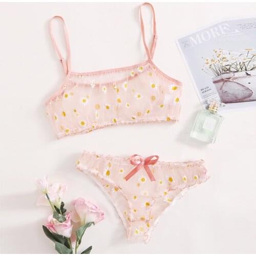 Sexy lingerie 2PCS Set Floral Lace Womens Perspective Temptation Babydoll Low-Rise Underpants Underwear Sets интимное белье 03