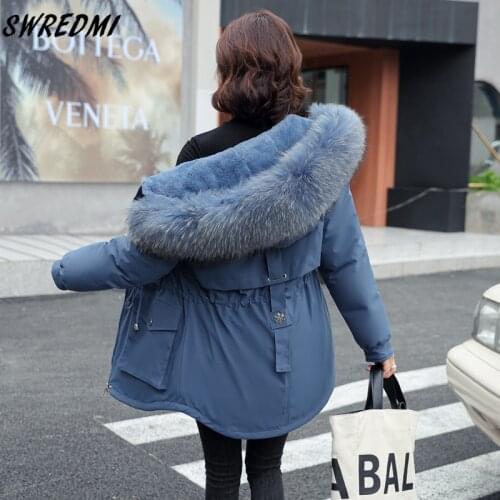 SWREDMI Thicken Warm Jackets Women Wool Liner Snow Wear Parkas Hooded Big Pockets Drawstring Coats Female Office Lady Clothing