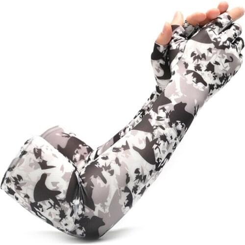 Summer Long Sleeves for Men Camouflage Sunscreen Quick Dry Cycling Driving Anti-skid Half Finger Arm Ice Silk Gloves Dropship