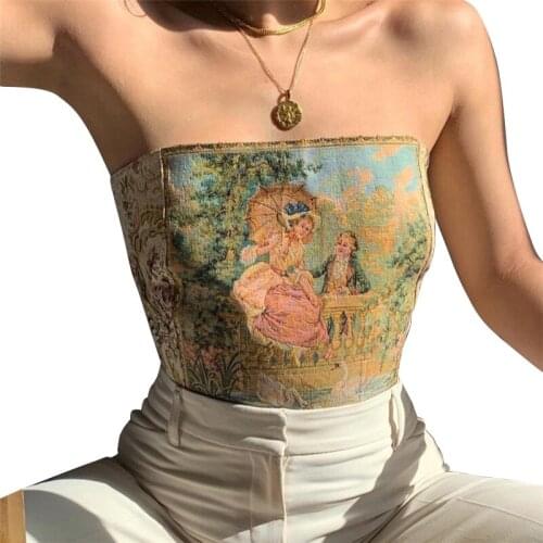 Summer Fashion Womens New One-neck Printed Tube Top Slim Top