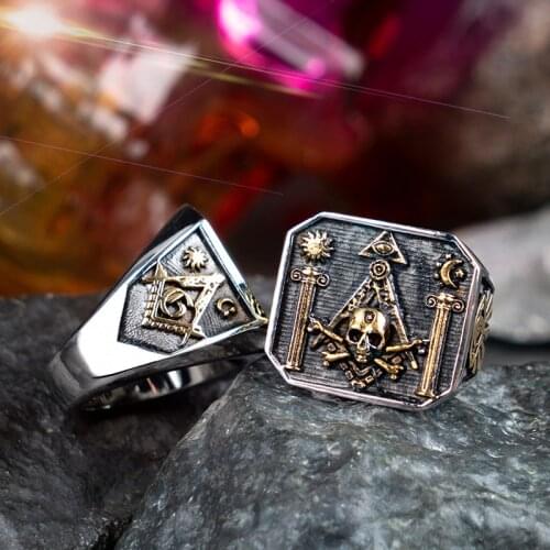 Skull MasonicRing For Men Stainless steel Omniscient eye and freemason Totem Jewelry hippop street culture mygrillz