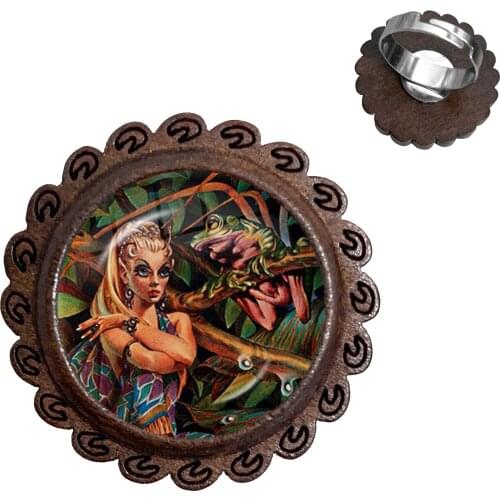 New Handcraft colares Vintage Fairy Frog Fine Line Wood Adjustable Rings Fairy Ring Frog jewelry feminino For Women Mens Gift